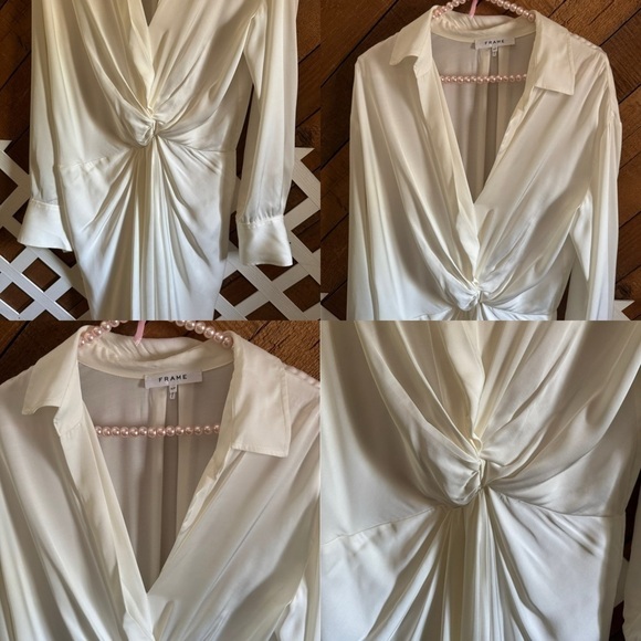 FRAME Revolve Twisted Wrap Shirt dress in Off-White size S - Picture 7 of 16